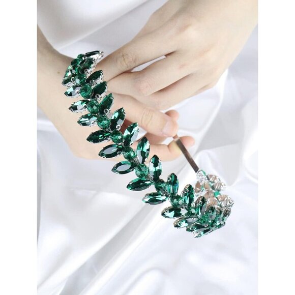 Green Rhinestone Headband Wedding Tiaras for Brides and Women main image 4